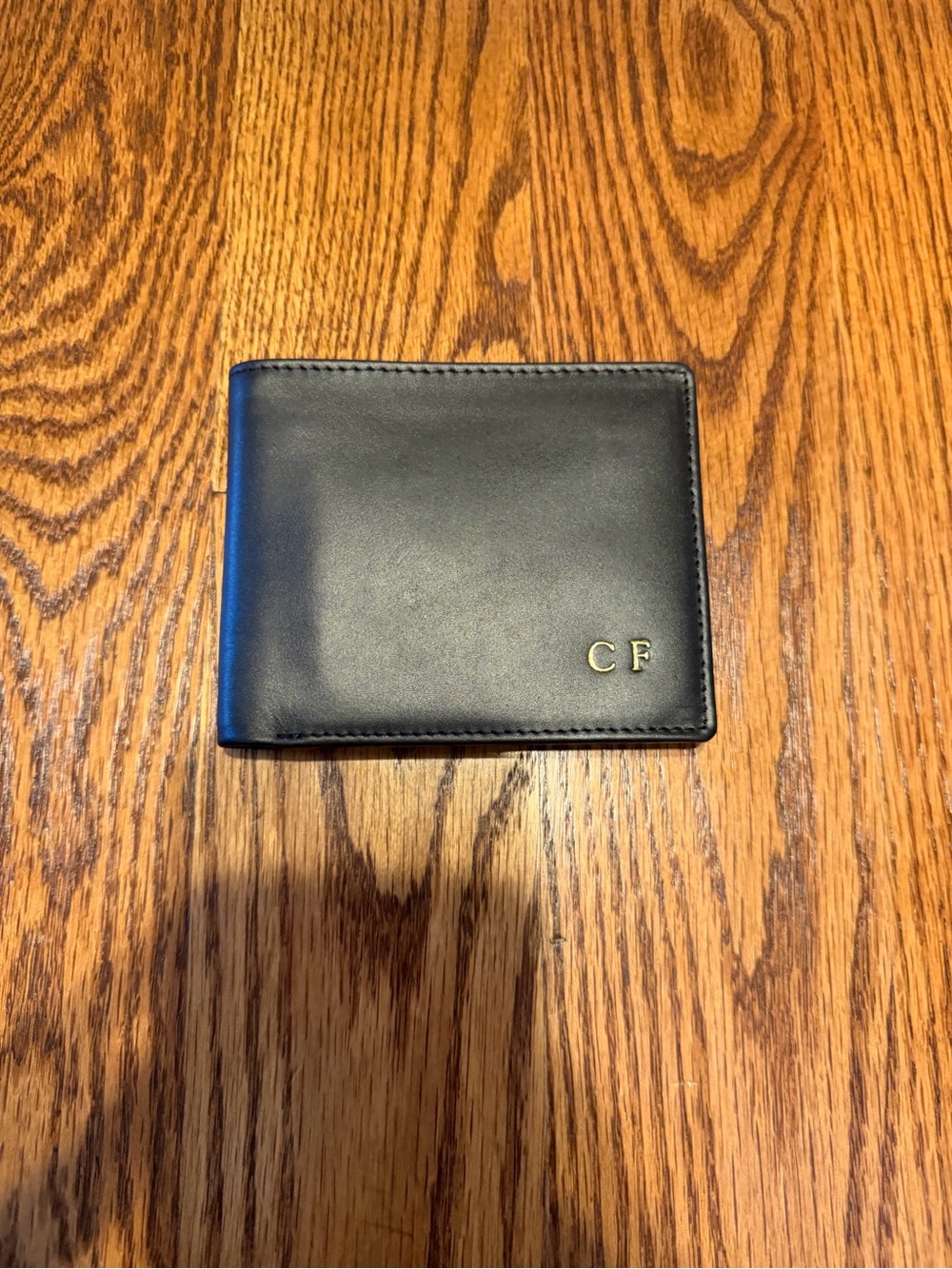 Black Leather Bi-Fold Wallet with Gold Initials by Royce